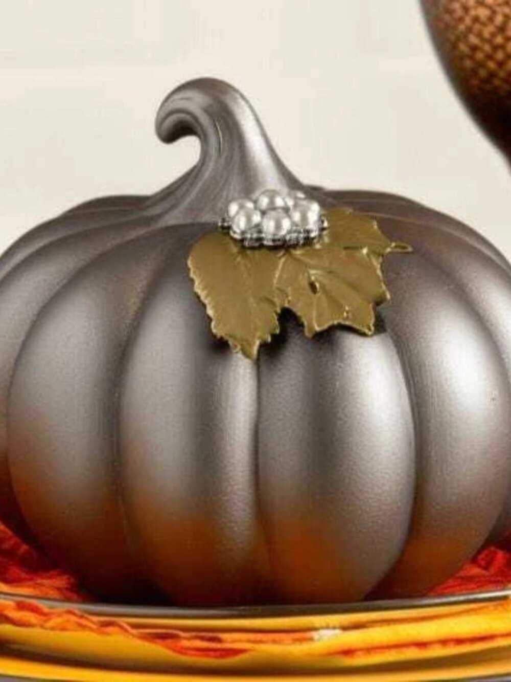 Silver Pearl And Rhinestone Button Fall Pumpkin Thanksgiving Decor